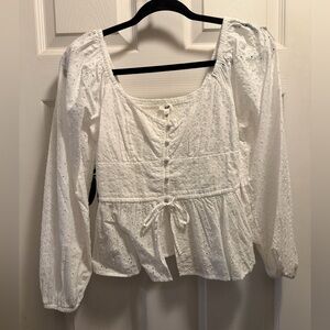 Aerie White Eyelet Blouse with Tie Detail